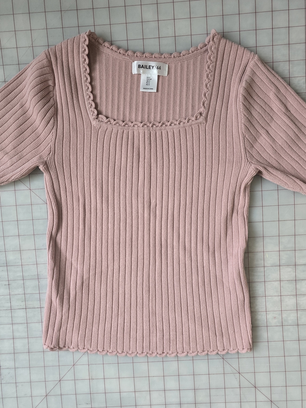 Bailey 44 Ribbed Scalloped Square Neck Top in Dusty Pink